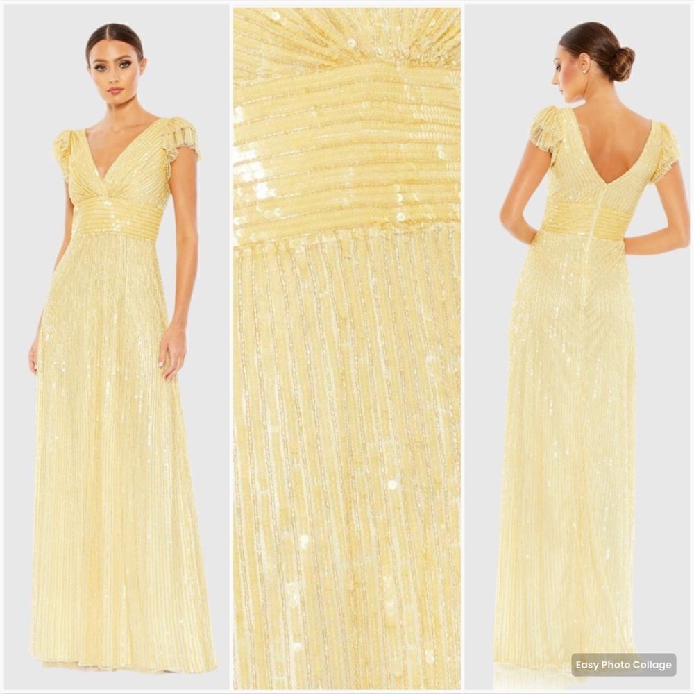 Mac Duggal 5646 Womens Embellished Flutter Cap Sleeve A Line Gown Runs Large